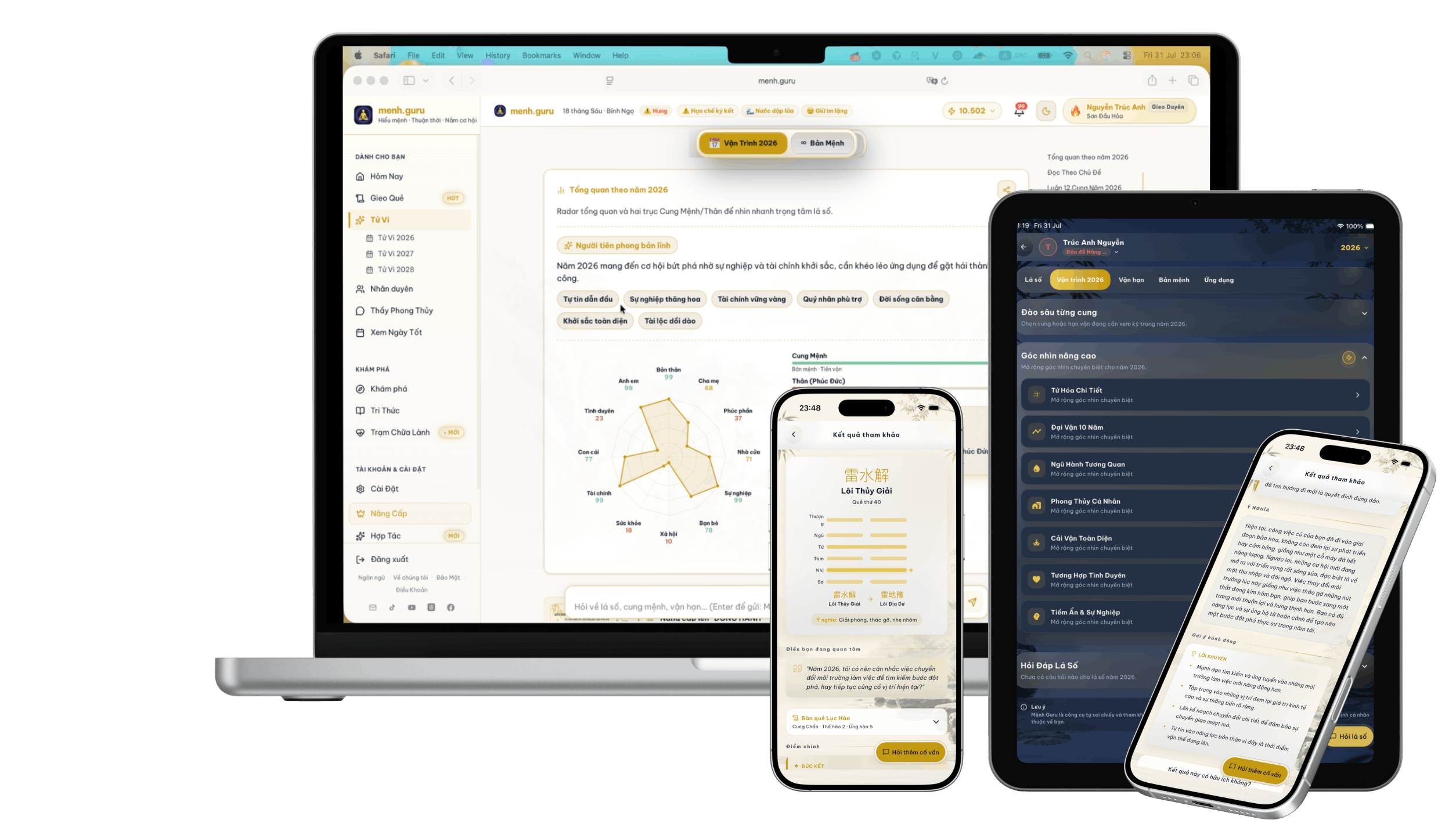 menh.guru trên Web, iPhone và iPad