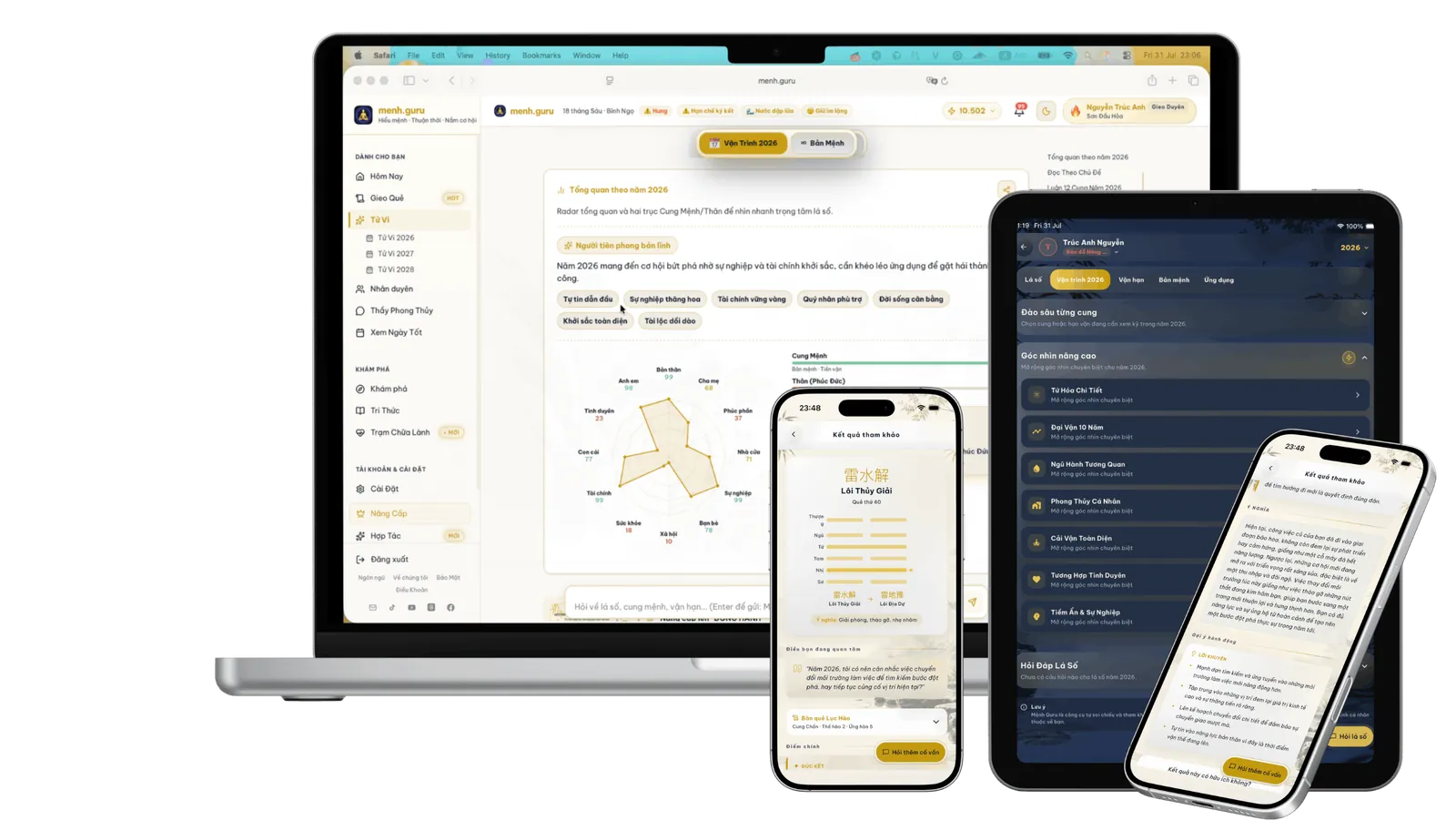 menh.guru trên Web, iPhone và iPad